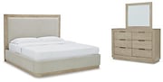 Hennington Queen Upholstered Bed with Mirrored Dresser