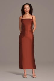 Sculpting Satin Halter Sheath Dress