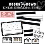 Black and White Printable Editable Blank Classroom Labels | Books and Bows