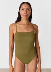 Olive Mixed Rib Square Neck Swimsuit