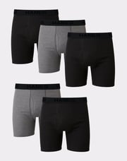 Hanes Ultimate Men’s Cotton Boxer Brief Underwear, Comfort Flex Waistband, Black/Grey, 5-Pack