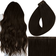 Full Shine Great Darkest Brown Flat Silk Weft Virgin Sew In 100% Real Human Hair Extensions (#2)