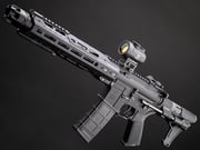 6mmProShop Strike Industries Licensed M4 Airsoft AEG Rifle w/ GRIDLOK® Handguard System by E&C (Color: Black PDW / 11 RIS / 350 FPS)