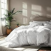 Serta Goose Feather Down Fiber Cotton Comforter Queen Size - 100% Cotton Down Duvet Insert - Hotel Luxury Hypoallergenic Bedding Comforter All Season Medium Warmth 90 x 90 Inch White