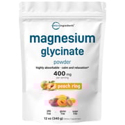 Micro Ingredients Magnesium Glycinate 400mg Per Serving, 12oz Powder – Sweet Peach Ring Flavor