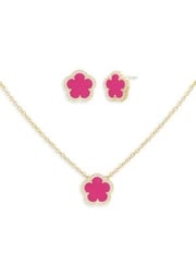 Flower 2-Piece 14K Goldplated & Cubic Zirconia Pendant Necklace & Stud Earrings Set