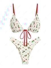 Smocked Fruit Strawberry Print Triangle Cheeky Bikini Set