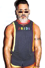 Retro Pride Stripe Low Arm Tank-Navy
