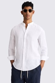 White Linen Grandad Collar Shirt