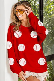 SEQUIN BASEBALL PATCHES FRENCH TERRY PULLOVER