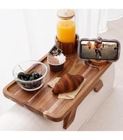 ZUJJAFY Couch Armrest Table, Bamboo Couch Arm Tray, Clip-On Sofa Arm Tray Table for Drink Eating Snacks Remote and Control