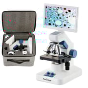 AmScope Full HD 7" Digital Compound Microscope w/ Mechanical Stage, 4 Objectives, and 32GB MicroSD Card