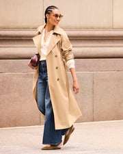 Water-Resistant Long Double-Breasted Trench Coat