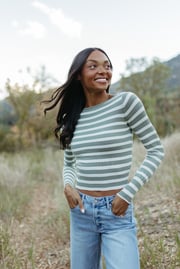 THE ADDISON STRIPED SWEATER IN OLIVE