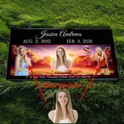 Full Color Heaven Collage Black Granite Single Headstone 24x12 Grass Level