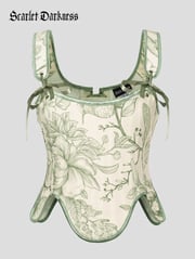 Fairy Cottagecore Corset Victorian Lace-up Irregular Hem Vest