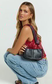 Khloe Bag - Studded Shoulder Bag in Black