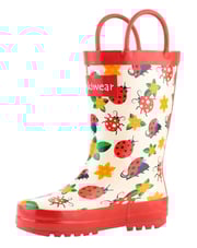 Ladybugs & Flowers Loop Handle Rubber Rain Boots