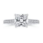 2.5CT CZ Square Solitaire Engagement Ring Pave Stone Band