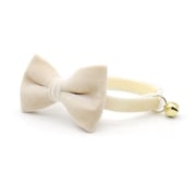 Bow Tie Cat Collar Set - "Velvet - Chantilly Cream" - Light Beige Ivory Velvet Cat Collar w/ Coordinating Bowtie / Cat, Kitten, Small Dog Sizes