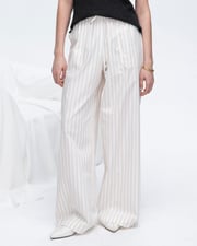 Cotton Blend Yarn Die Stripe Pull on Pants - Soft Beige-Chalk