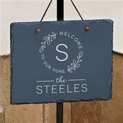 Welcome Wreath Personalized Slate Plaque