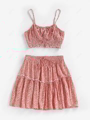 ZAFUL Ditsy Floral Ruched Smocked Two Piece Skirt Set