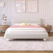 Walker Edison | Contemporary Boucle Queen Bedframe with Solid Round Legs