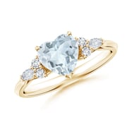 Heart-Shaped Aquamarine Side Stone Engagement Ring with Diamonds