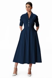 Cotton poplin release pleat shirtdress
