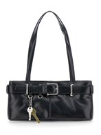 'Brocle' Black Shoulder Bag with Belt and Pendant Key Details in Leather Woman