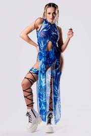 Aqua Wave Mesh Hooded Tunic Dress