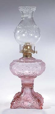 Princess Feather Pattern Complete Kerosene Lamp, Choice of Color for Glass Base (67500C)