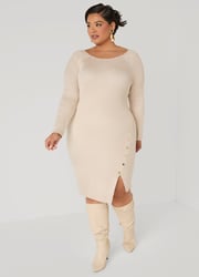 Button Embellished Sweater Dress
