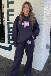 Midnight Sky Pink Star Sorority Light Weight Wide Leg Pants