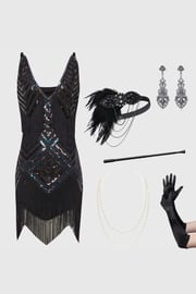 Sequin V-Neck Mini Slip Dress Set