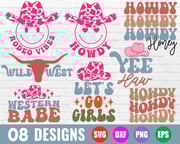 Retro Western SVG Bundle, Howdy SVG, Cowboy Smiley Face SVG, Cowboy SVG, Cowgirl SVG, Western Quote SVG, Western SVG, Western PNG