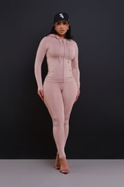 Just Vibing Seamless Zip Up Legging Set - Khaki