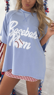 Baseball Mom Oversized Rhinestone Tee, Blue