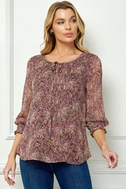 Burgundy Floral 3/4 Sleeve Blouse