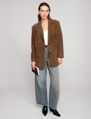 Brown Genuine-Leather Suede Blazer-PREORDER