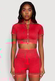 Daisy Seamless Double Zip Front Crop Top