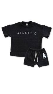 rib knit boy shorts set - atlantic on heather black