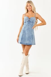 Medium Mineral Wash Horseshoe Notch Denim Mini Dress