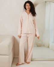 Organic Cotton Pink Stripe Frill Long Pyjama Set