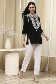 Black Embroidered Straight Short Kurta