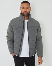 Slate Grey Quilted Panel Funnel Neck Jacket