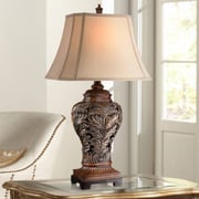 Barnes and Ivy Leafwork 32 1/2" Bronze Vase Table Lamp with USB Dimmer