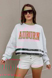 AUBURN TIGERS Pass The Shine Sequin Trim Mid-Crop Sweatshirt