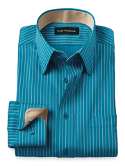 Comfort Stretch Non-Iron Stripe Dress Shirt With Contrast Trim - Teal